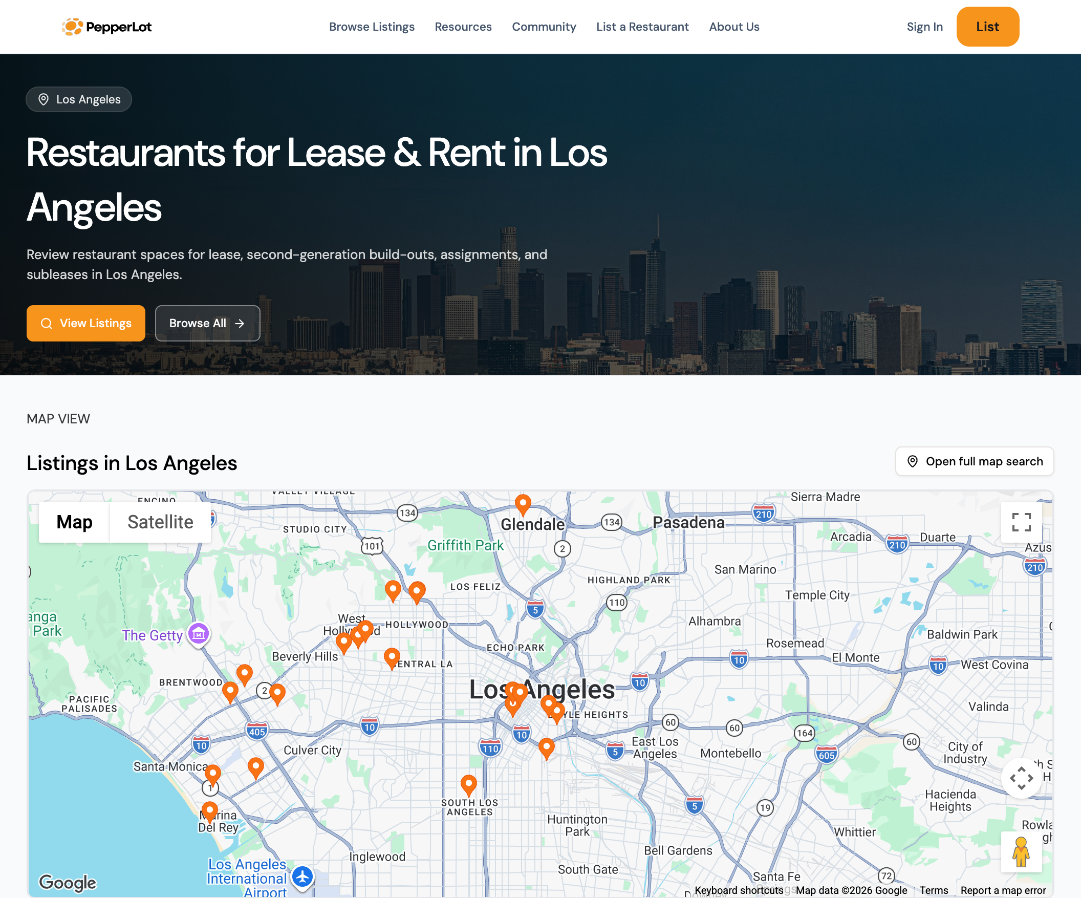 Restaurant lease listings in Los Angeles on PepperLot